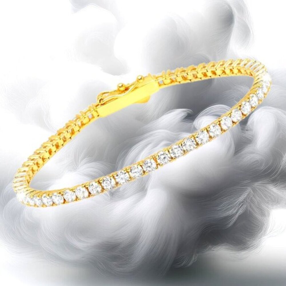 Crislu Finished Gold Handset Cubic Zirconia Tennis Bracelet 3mm Elegant Sparkle - Picture 6 of 11